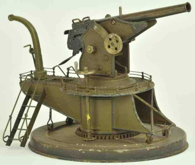 Appraisal: MARKLIN COSTAL GUN WITH CRANE Germany elevated platform hand wheel