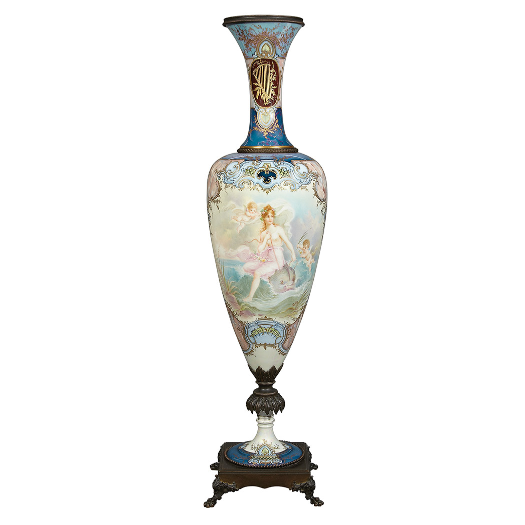 Appraisal: Sevres Style Bronze Mounted Porcelain Urn Circa Decorated with a