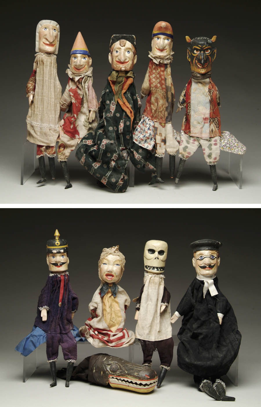 Appraisal: SET OF ENGLISH STYLE PUPPETS WITH CARVED WOODEN HEADS Painted