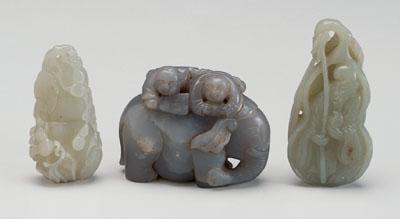 Appraisal: Three Chinese hardstone carvings white-veined gray elephant with two boys