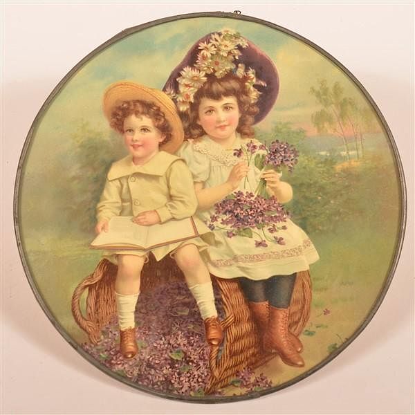 Appraisal: Children sitting on Basket of Violets Flue Cover Two Young