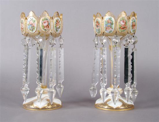 Appraisal: A Pair of Bohemian Glass Enameled Lusters Height inches