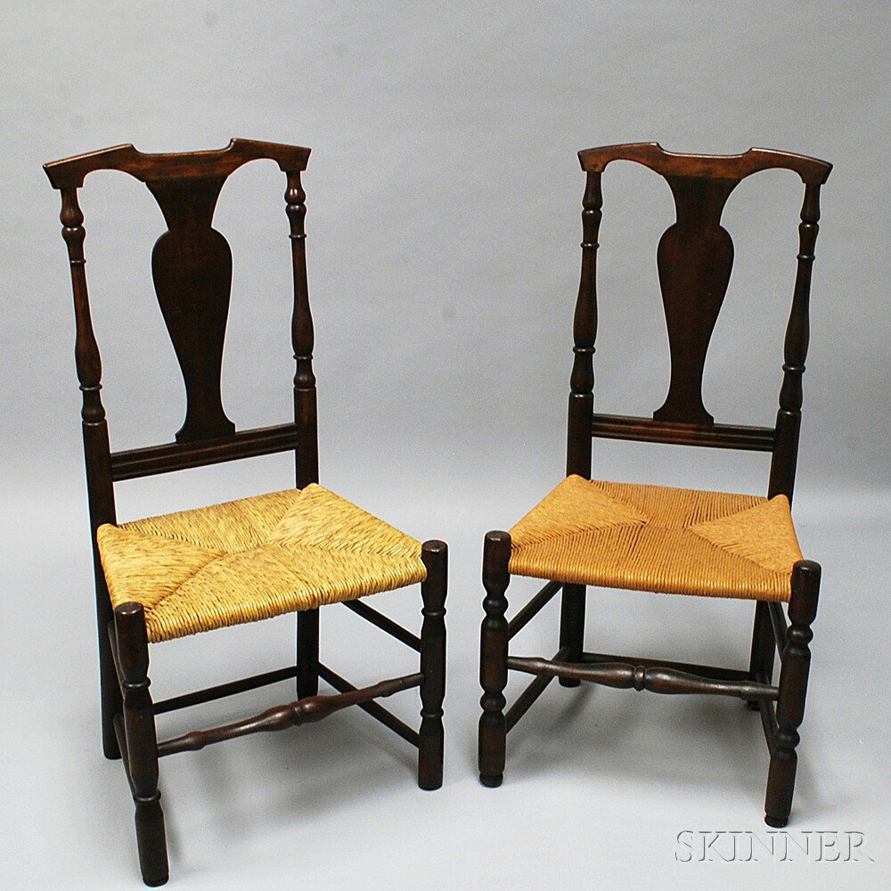 Appraisal: Near Pair of Queen Anne Stained Maple Side Chairs New