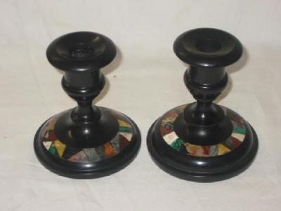 Appraisal: A PAIR OF ASHFORD MARBLE CANDLE STICKS with urn shaped