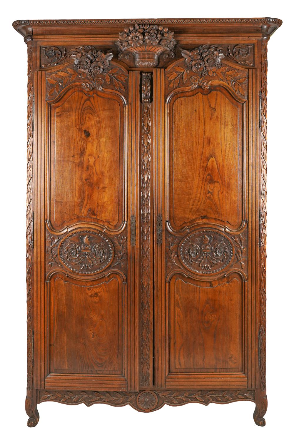 Appraisal: FRENCH PROVINCIAL CARVED OAK ARMOIRECondition with metal rods to interior