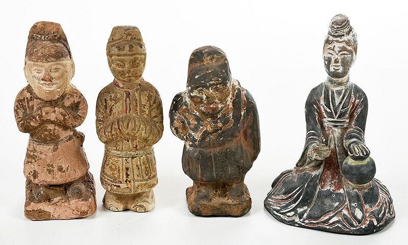 Appraisal: Four Chinese Pottery Figures age unknown three standing figures with