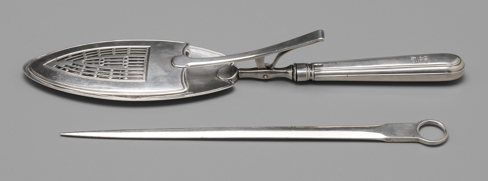 Appraisal: Two Pieces English Silver Flatware London pair fish tongs oval