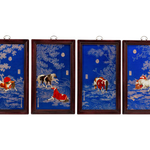 Appraisal: A Set of Four Chinese Export Porcelain Plaques in Hardwood