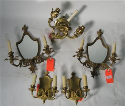 Appraisal: Two pairs of wall sconcesOne with applied porcelain flower decoration