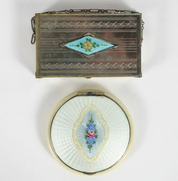 Appraisal: Two decorated compacts one with engraved and enameled lid one