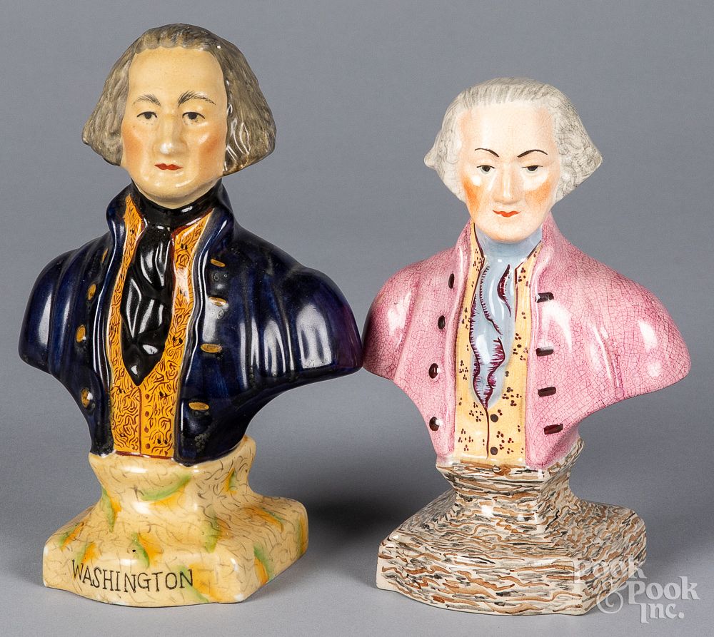 Appraisal: Two Staffordshire style busts of George Washington Two Staffordshire style