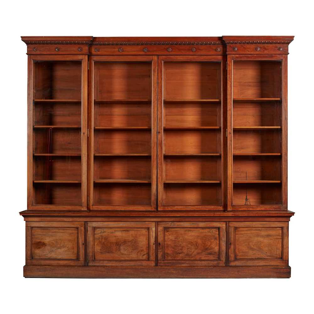 Appraisal: WILLIAM IV MAHOGANY INVERTED BREAKFRONT BOOKCASE TH CENTURY the egg