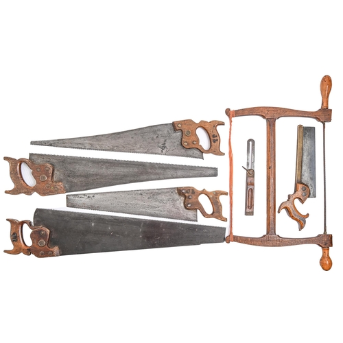 Appraisal: Miscellaneous tenon and panel saws and a wooden bow saw