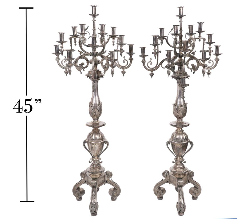 Appraisal: LARGE PR TH C ITALIAN SILVERPLATED CANDELABRASPair of large th