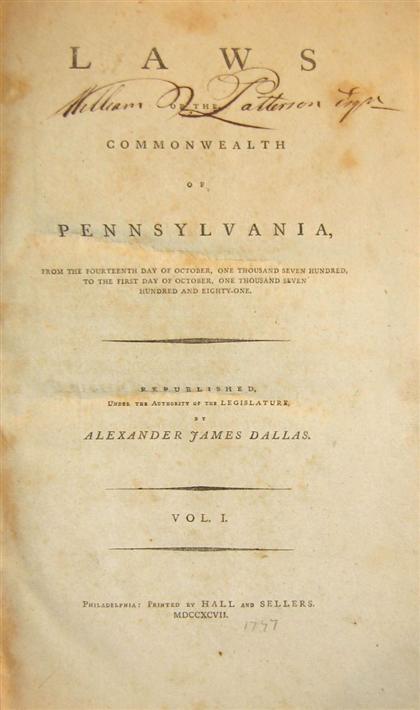 Appraisal: vols Laws of The Commonwealth of Pennsylvania Philadelphia Hall and