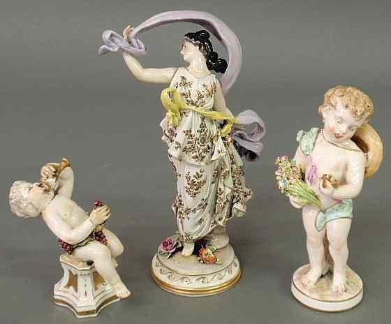 Appraisal: Dresden porcelain figure of a woman h and two English