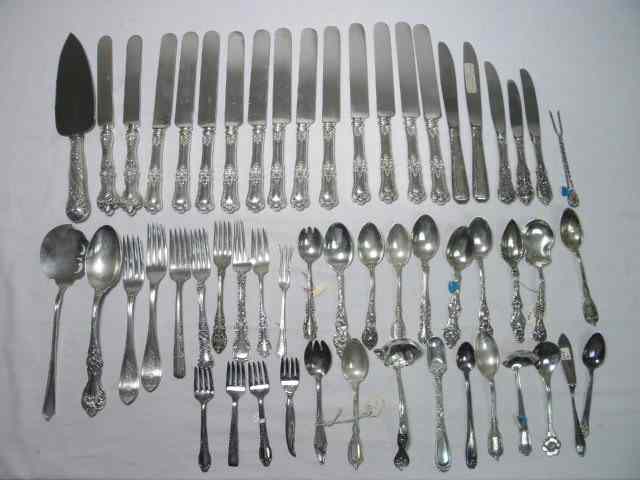 Appraisal: Assorted sterling silver flat ware Includes sterling handle knives sterling