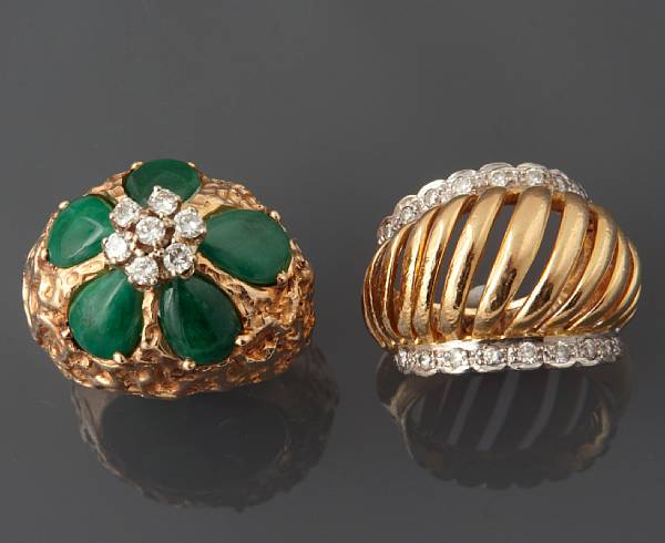 Appraisal: A collection of two jade diamond and gold rings g