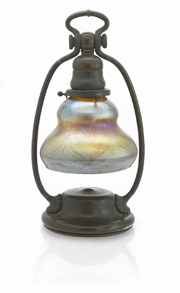 Appraisal: A Tiffany Studios Favrile glass and bronze harp desk lamp