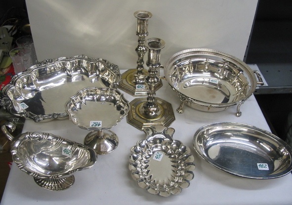 Appraisal: A COLLECTION OF NINE SILVER PLATED SERVING PIECES pair of