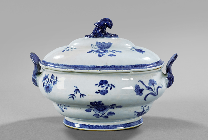 Appraisal: Chinese Export Blue and White Porcelain Two-Handled Soup Tureen first