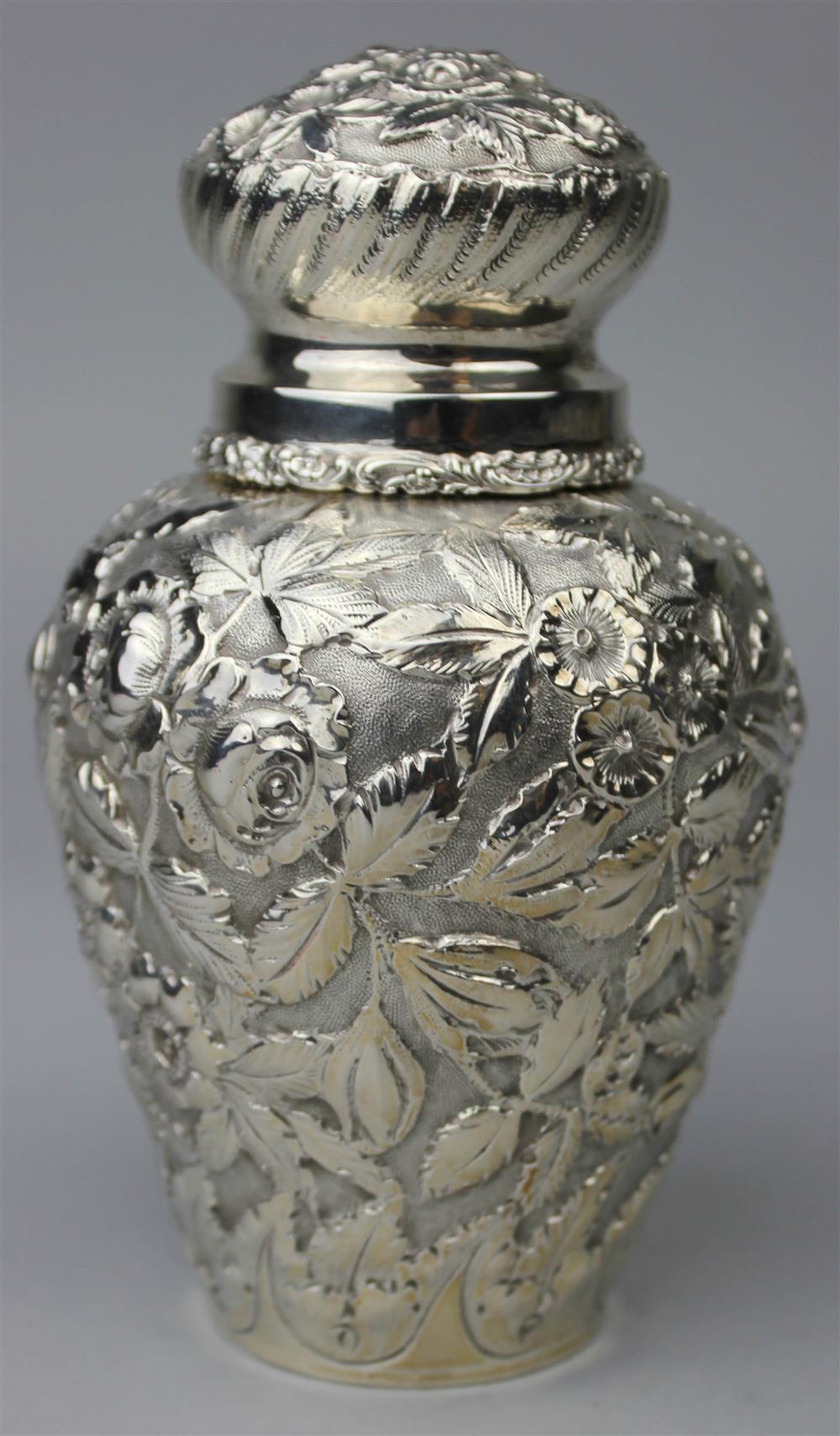 Appraisal: BALTIMORE STERLING SILVER CO REPOUSSE SILVER TEA CADDY - impressed