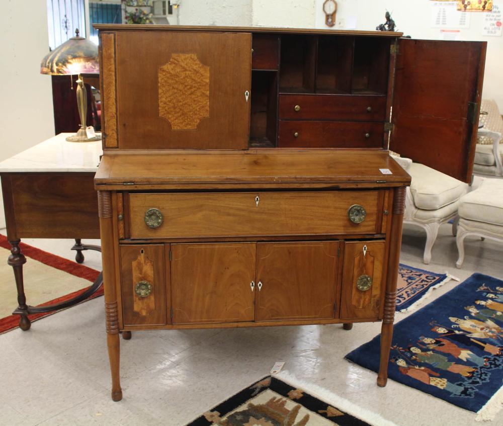 Appraisal: COUNTRY FEDERAL SECRETARY American early th century two-door cabinet over