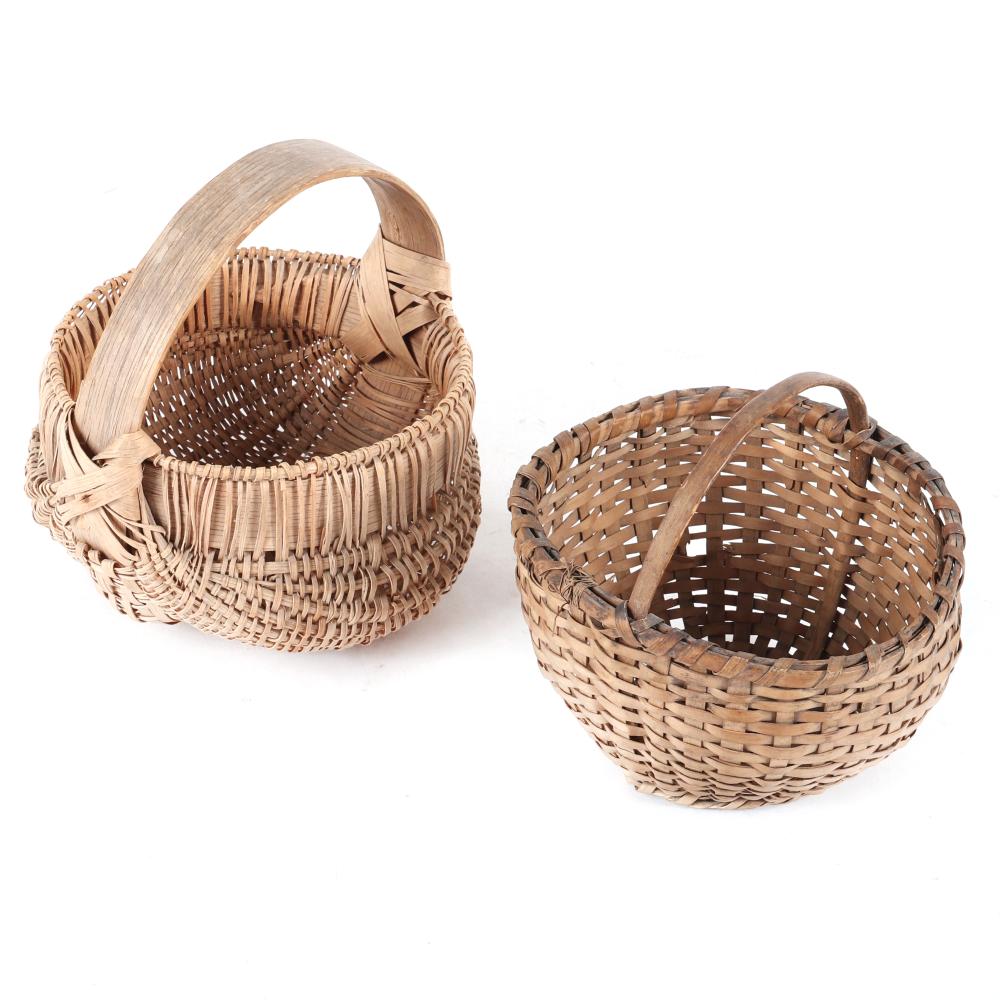 Appraisal: TWO SMALL VINTAGE WOVEN BASKETS APPALACHIAN RIB-TYPE MELON FORM SPLINT