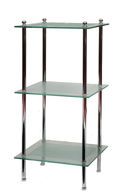 Appraisal: A MODERN GLASS RECTANGULAR THREE TIER DISPLAY TABLE with chromium