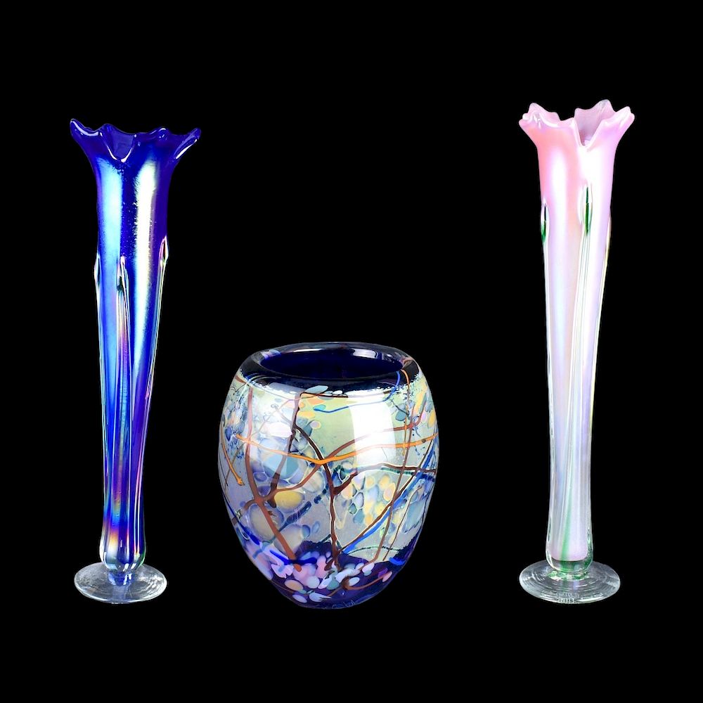 Appraisal: Art Glass Vases Three Contemporary Art Glass Vases tall vases