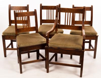 Appraisal: Four oak single chairs with solid seats on square legs