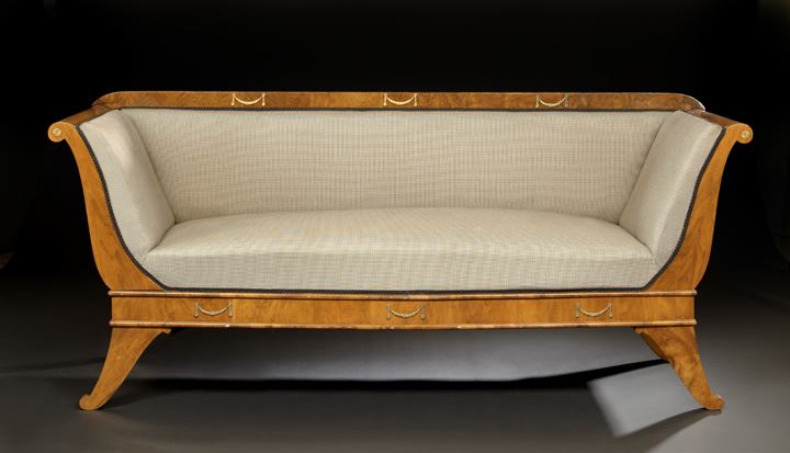 Appraisal: Biedermeier Walnut Sofa first quarter th century the padded back