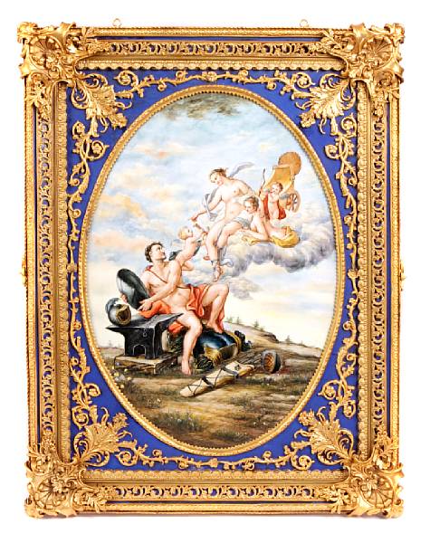 Appraisal: A large bronze mounted porcelain plaque height in width in