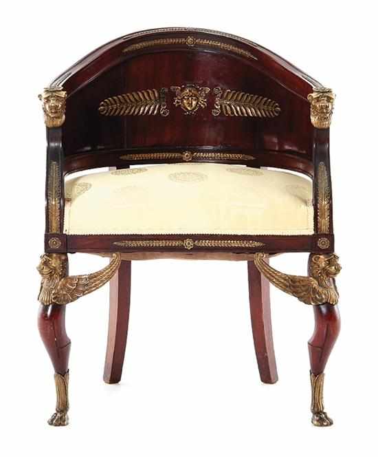 Appraisal: Napoleon III bronze-mounted mahogany bergere last quarter th century barrel-back