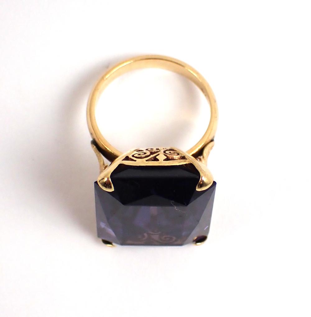 Appraisal: SYNTHETIC ALEXANDRITE AND FOURTEEN KARAT GOLD RING with a large