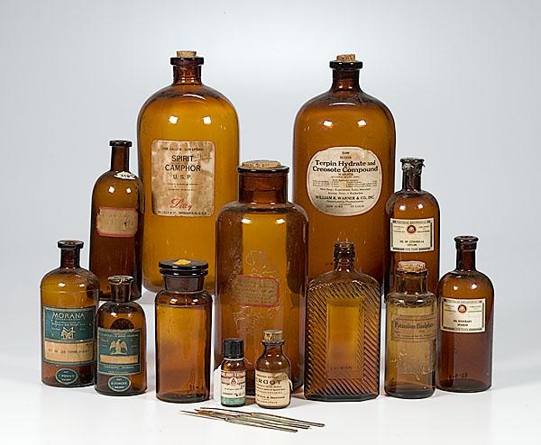 Appraisal: LOT OF THIRTEEN EARLY BROWN BOTTLES most with labels and