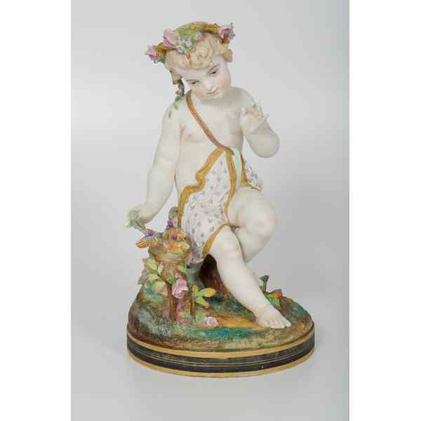 Appraisal: French Bisque Figurine of Putti Continental A large polychrome bisque