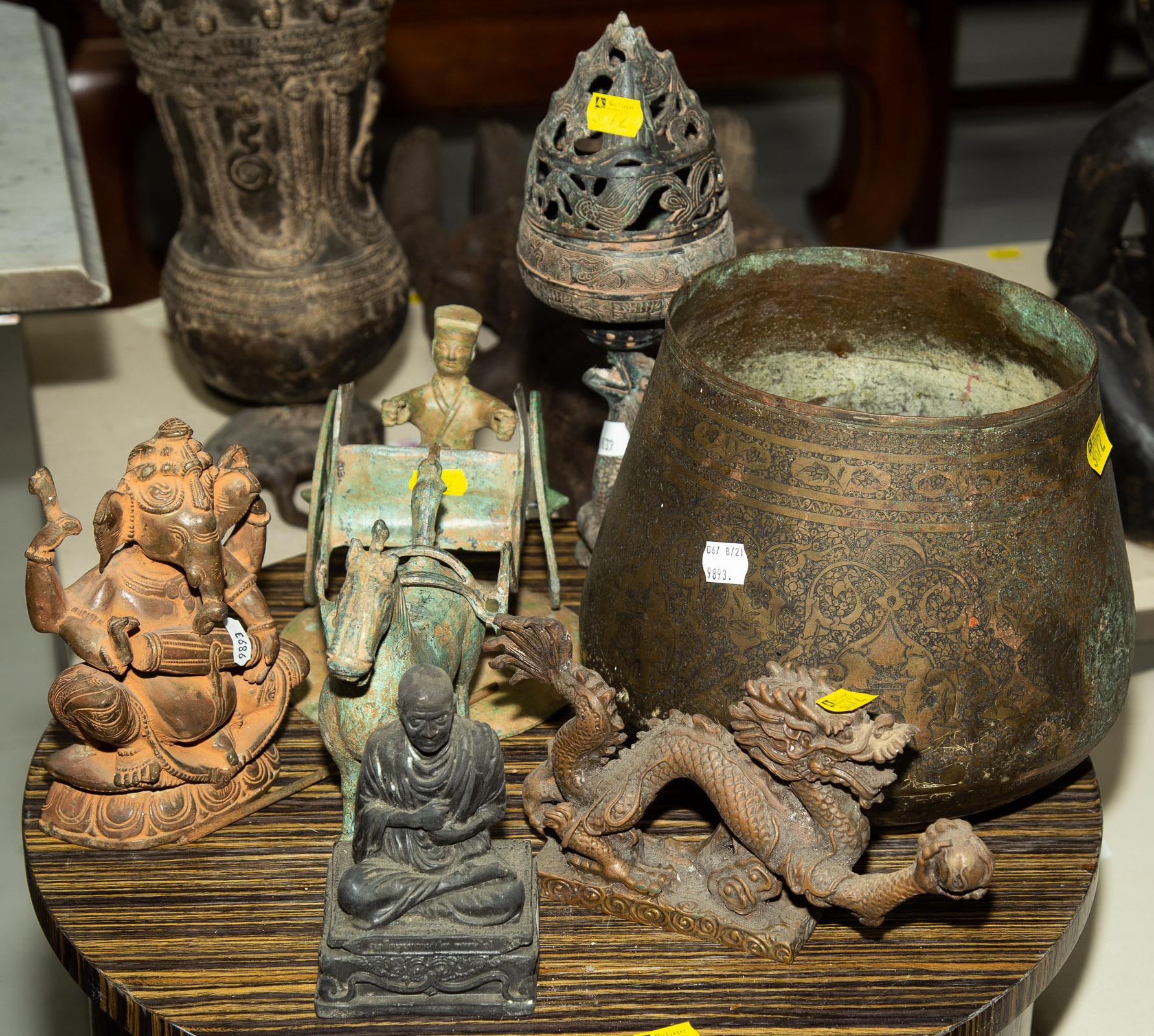 Appraisal: SELECTION OF DECORATIVE BRONZE ITEMS Including a Chinese Han style