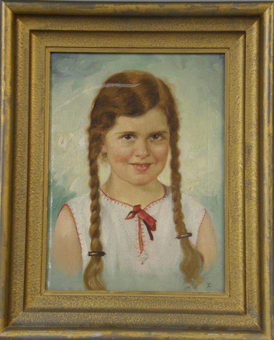 Appraisal: Portrait of a young girl with plaited hair wearing a