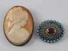 Appraisal: A amethyst turquoise and rose cut diamond brooch set in