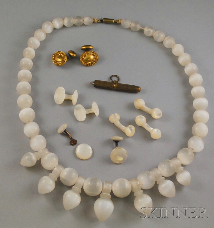 Appraisal: Agate Bead Necklace and a Group of Assorted Cuff Links