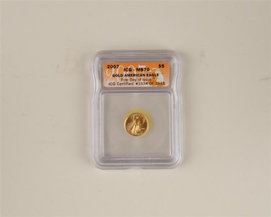 Appraisal: Gold American Eagle First Day of Issue ICG certified MS