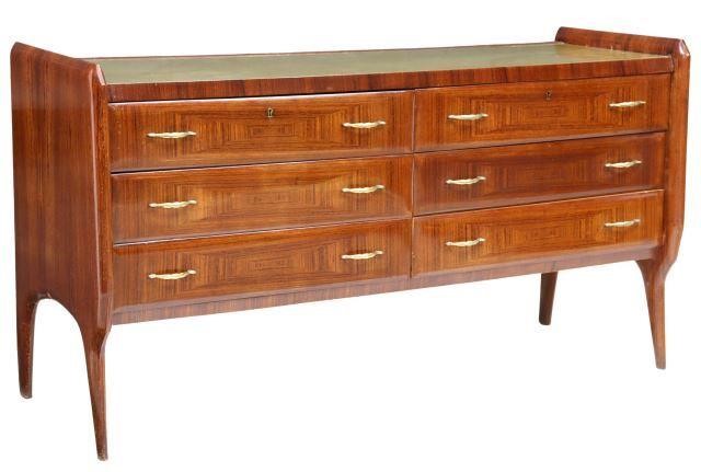 Appraisal: Italian mid-century modern rosewood dresser c s inset glass top