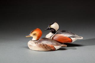 Appraisal: Miniature Hooded Merganser Pair by The Ward Brothers Lemuel T