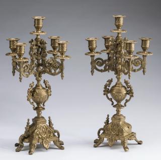 Appraisal: Renaissance Revival style brass candelabra h Pair of Renaissance Revival