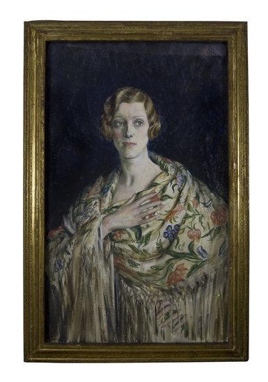 Appraisal: English School Portrait of Mrs Torrhalf length wearing a floral