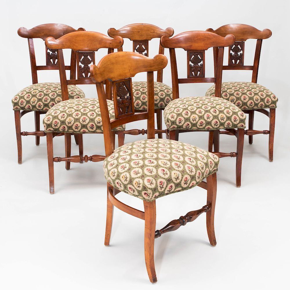 Appraisal: Set of Six Biedermeier Style Stained Fruitwood and Needlework Dining