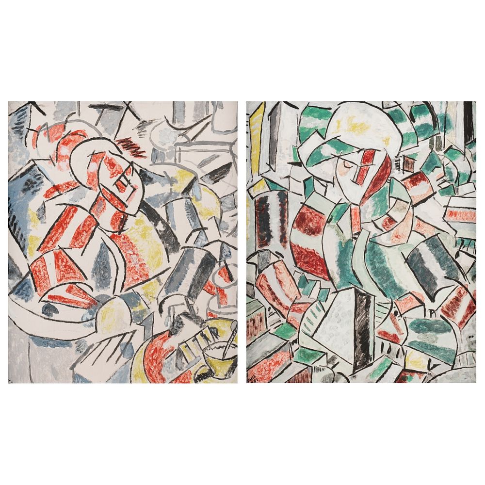 Appraisal: Pair of Leger Style Cubist Paintings on Board Pair of