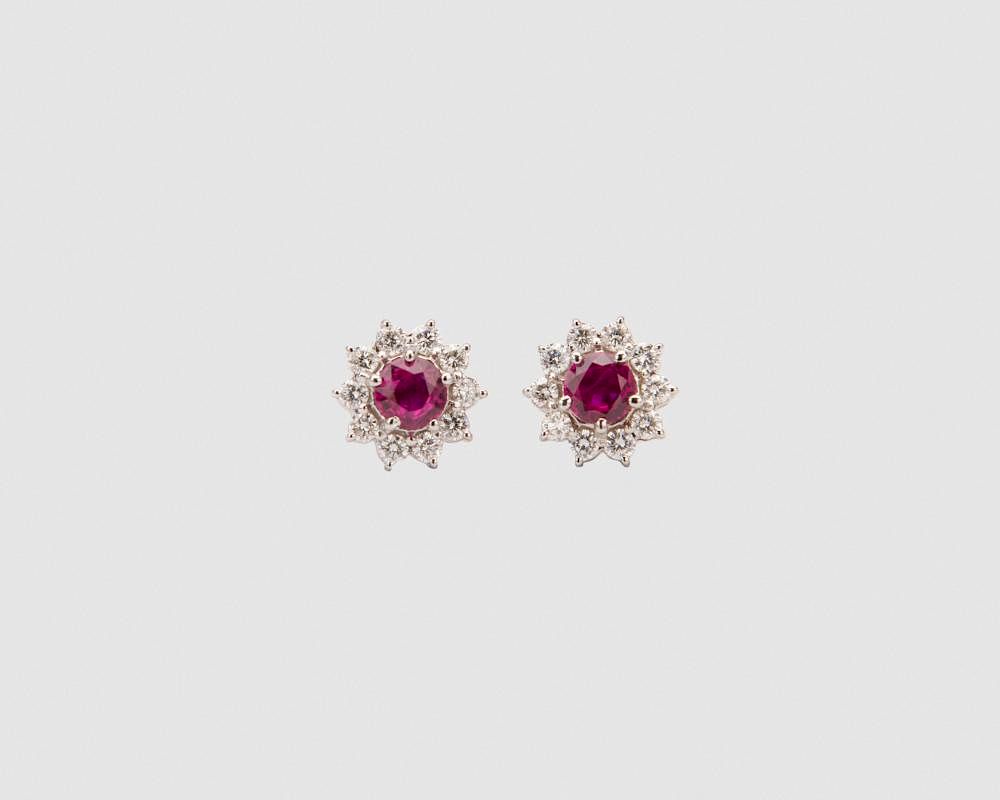 Appraisal: K White Gold Ruby and Diamond Earrings K White Gold