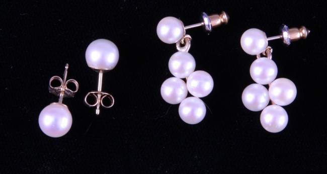 Appraisal: Lot includes two sets of pearl earrings Two stud mm